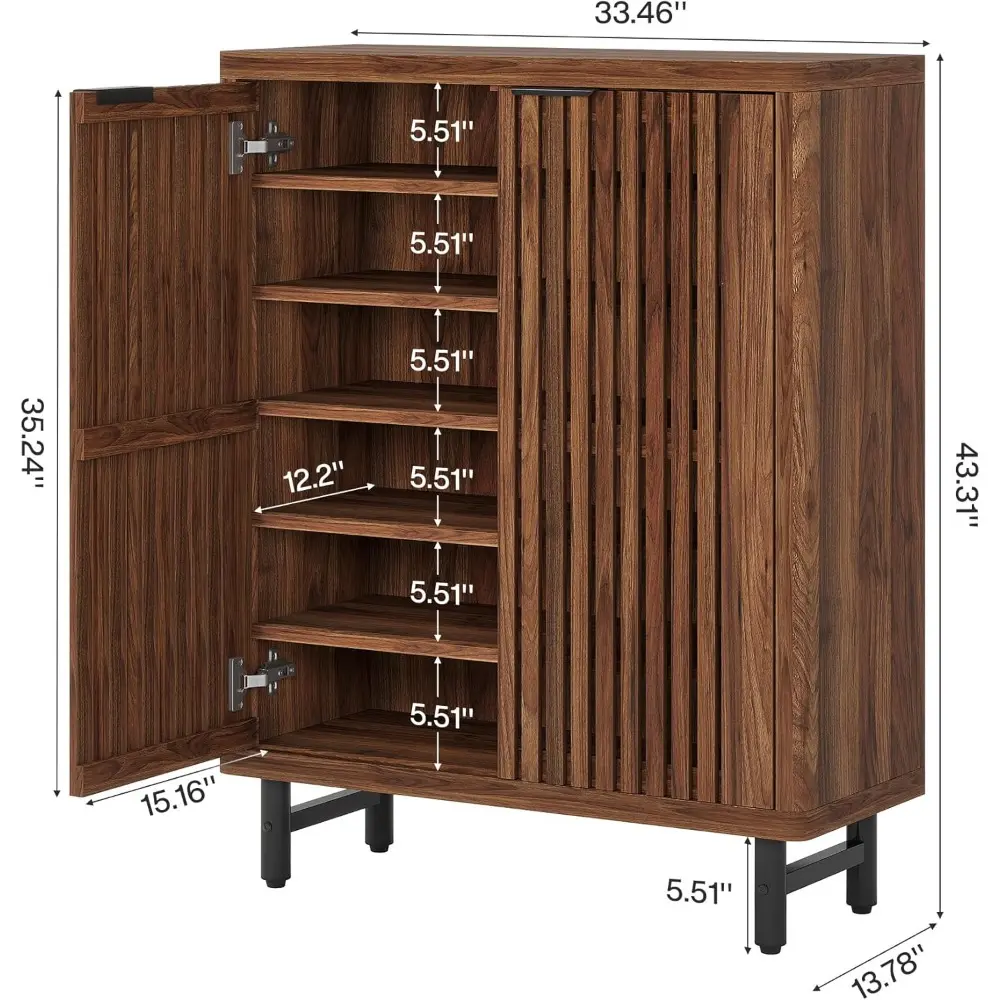 Shoe Cabinet with Shutter Doors, 6-Tier Entryway Shoe Cabinet with Adjustable Shelves, Wooden Modern Rack Organizer for Entrywa
