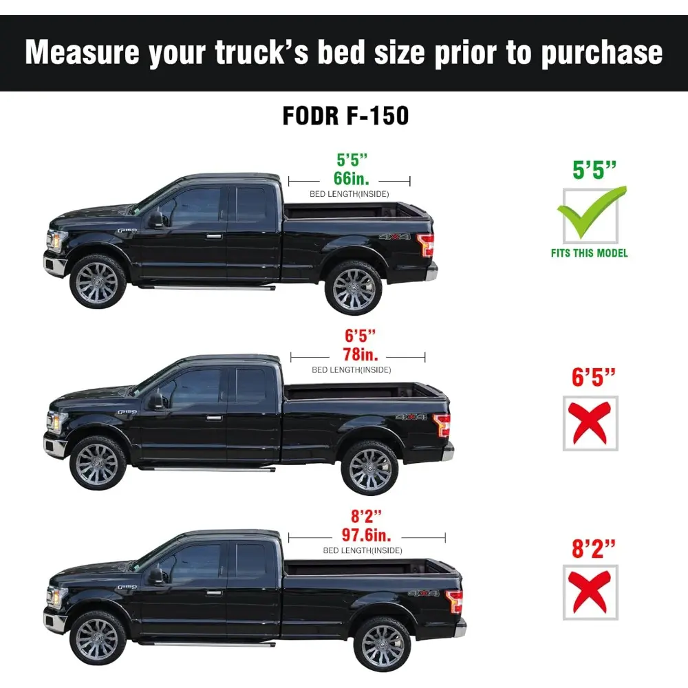 Hard Shell Folding Truck Bed Tonneau Cover|Fits 2015-2025 Ford F150 5'5"Bed (66") - TULH016