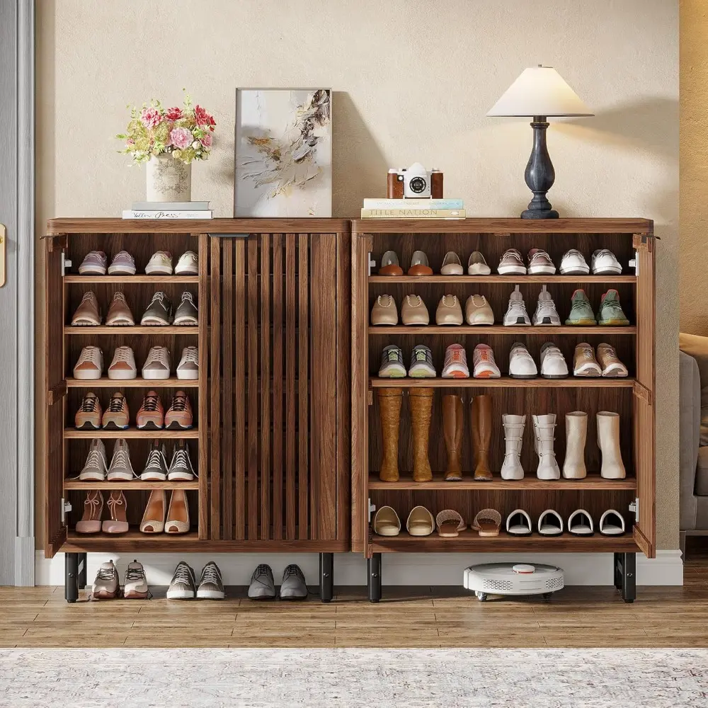 Shoe Cabinet with Shutter Doors, 6-Tier Entryway Shoe Cabinet with Adjustable Shelves, Wooden Modern Rack Organizer for Entrywa