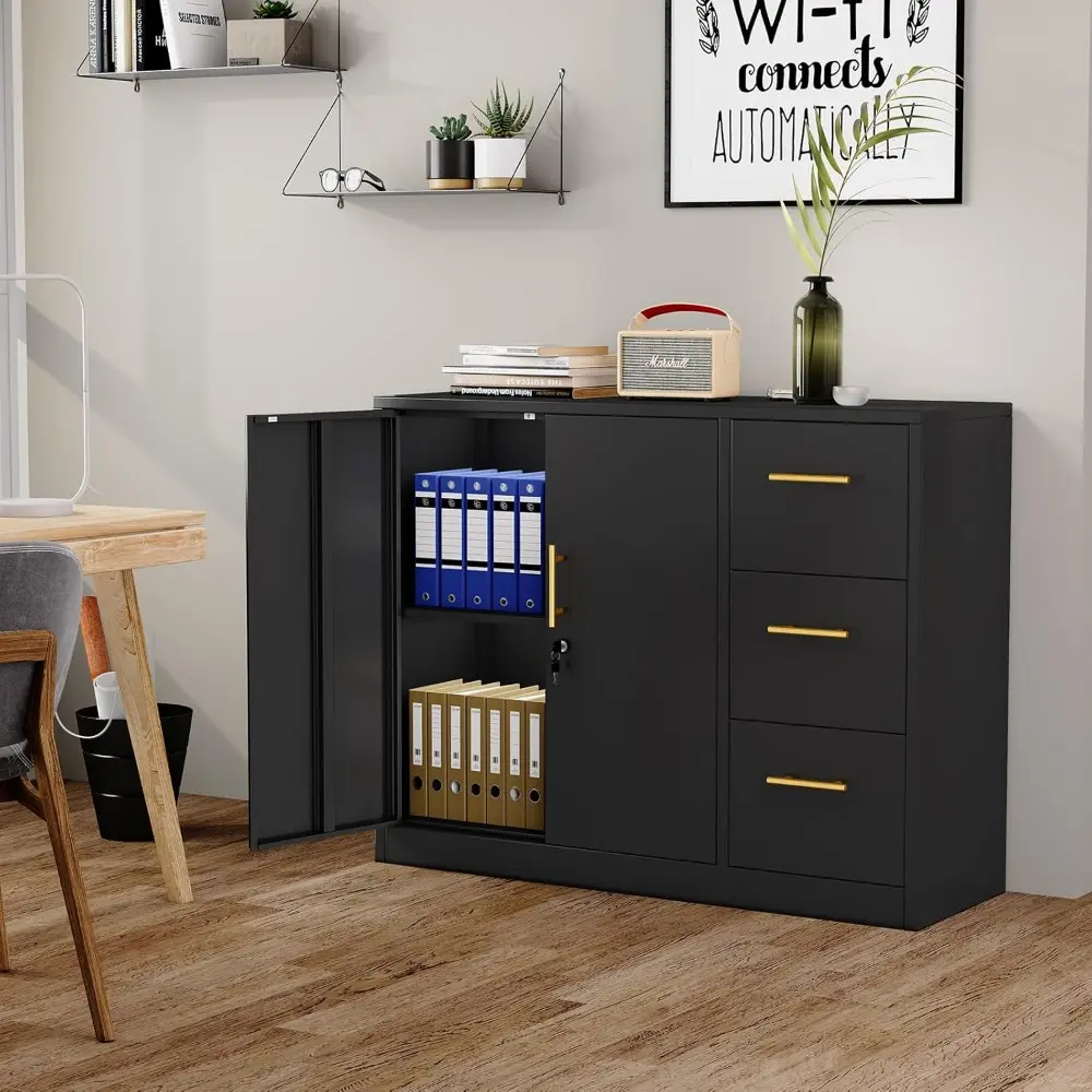 Lateral File Cabinet with 3 Drawers, Metal Filing Storage Cabinet with Lockable, Multi-Functional Accent Cabinet for Office Home