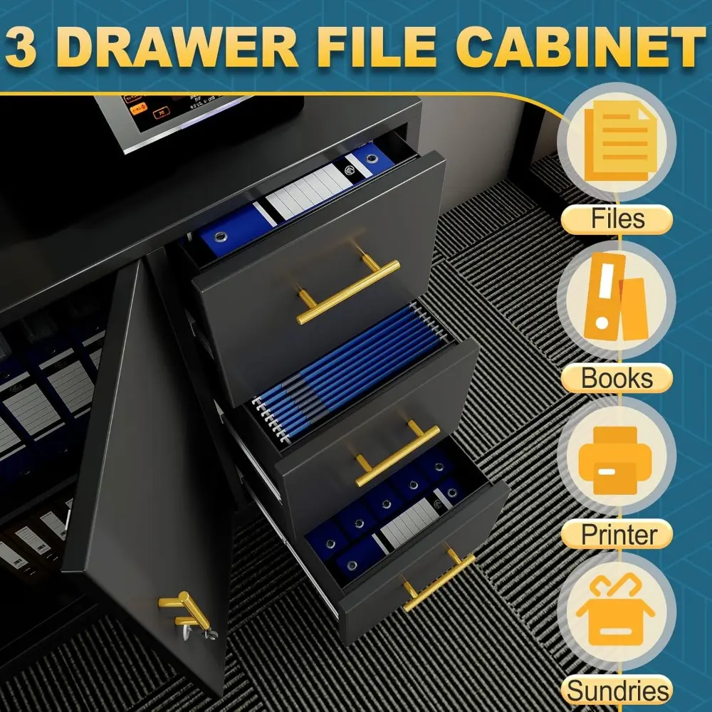 Lateral File Cabinet with 3 Drawers, Metal Filing Storage Cabinet with Lockable, Multi-Functional Accent Cabinet for Office Home