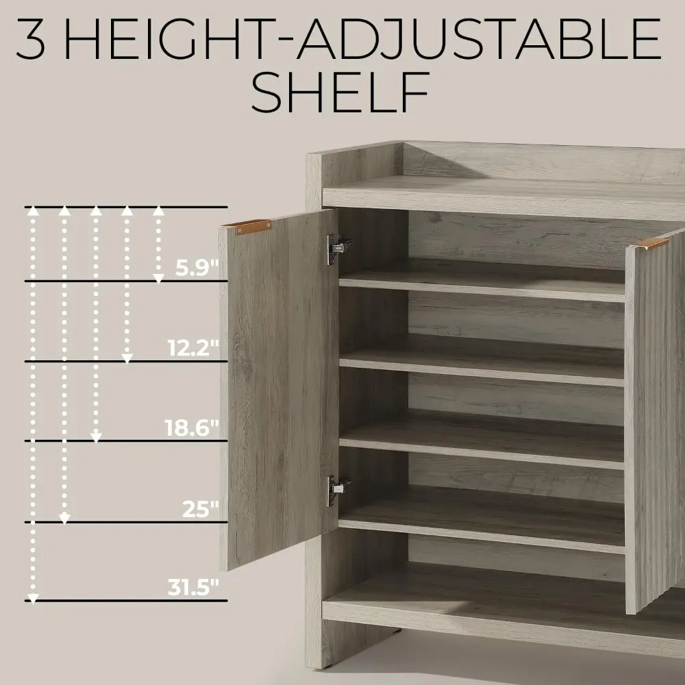 49.4" Fluted Shoe Cabinet, 3 Hinge Doors and 5 Shelves, Shoe Storage Organzier Rack with Handle for Entryway Hallway Bedroom Liv
