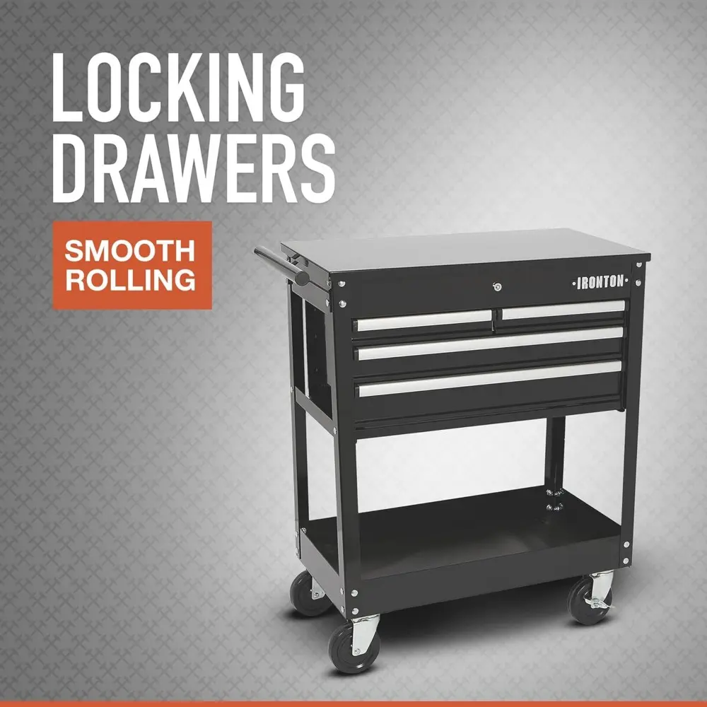 Mobile Tool Chest, Slide Top Tool Cart Made of Rust-Resistant Powder-Coat Finish, Mobile with Fully Opening Lid, Four Locking D