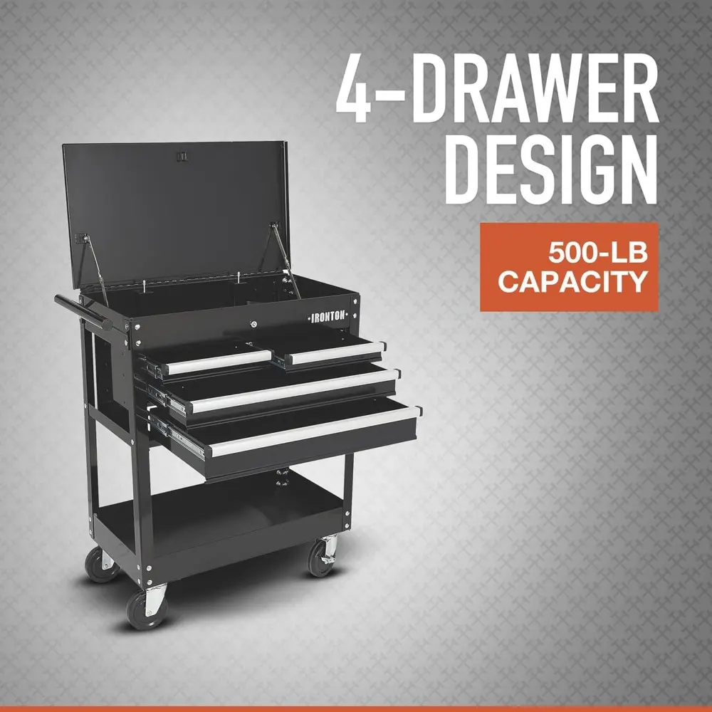 Mobile Tool Chest, Slide Top Tool Cart Made of Rust-Resistant Powder-Coat Finish, Mobile with Fully Opening Lid, Four Locking D