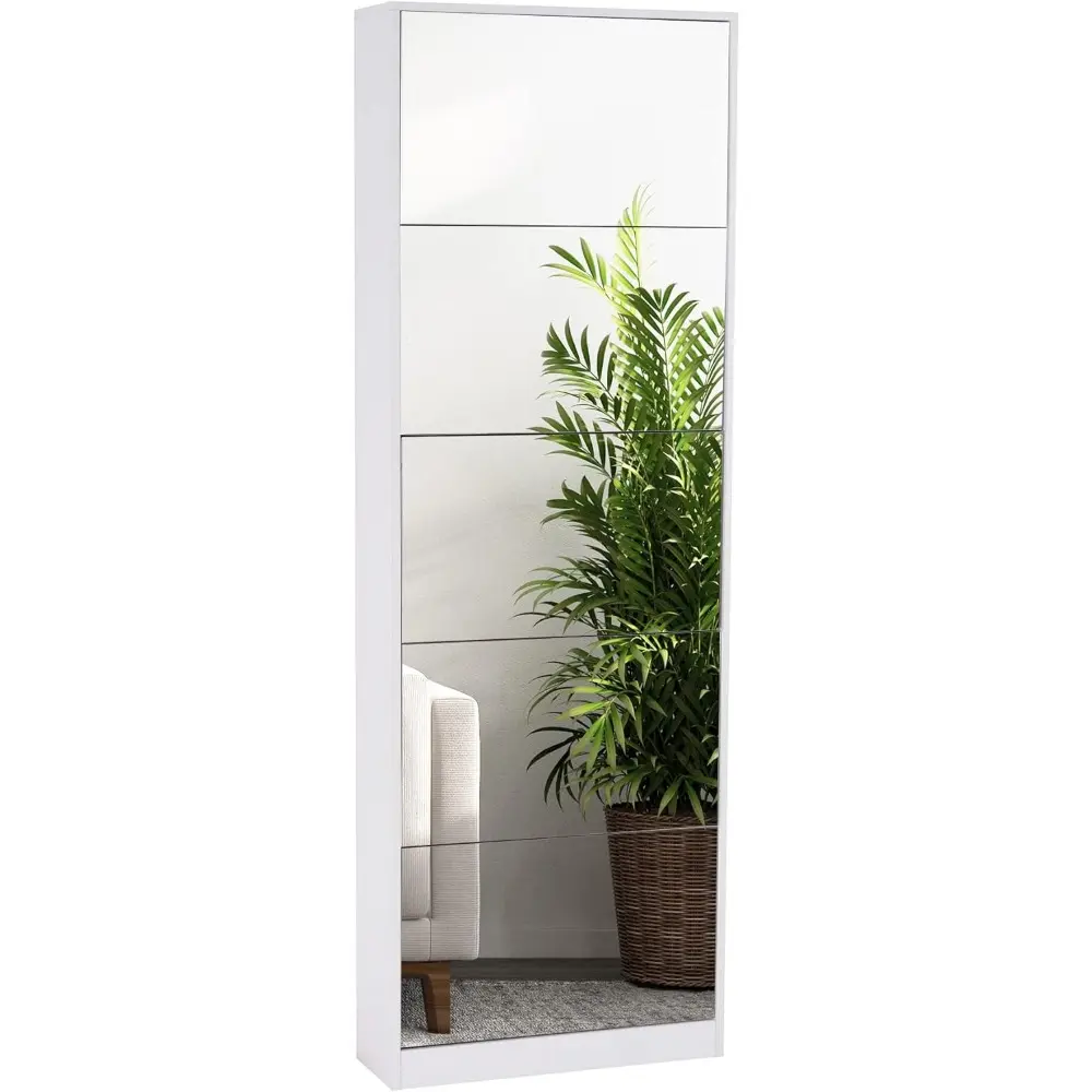Mirror Shoe Cabinet, Hidden Shoe Storage Organizer with Flip Drawers Door, 5 Tier Free Standing Shoe Rack for Closet, Entrance
