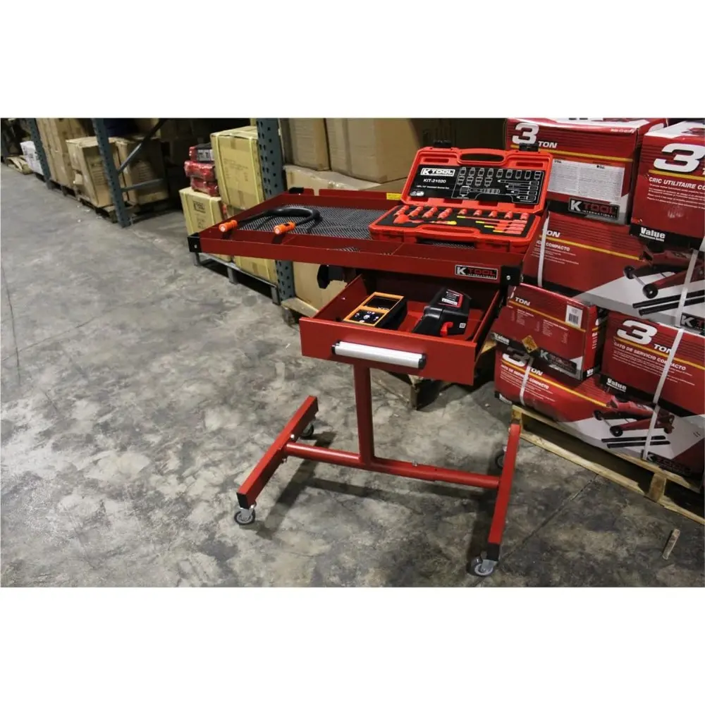 75104 Adjustable Tear Down Work Table with Drawer for Garages, Repair Shops, and DIY, Portable, (4) 2" Swivel Casters, 200 Poun