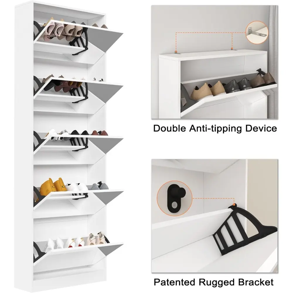 Mirror Shoe Cabinet, Hidden Shoe Storage Organizer with Flip Drawers Door, 5 Tier Free Standing Shoe Rack for Closet, Entrance