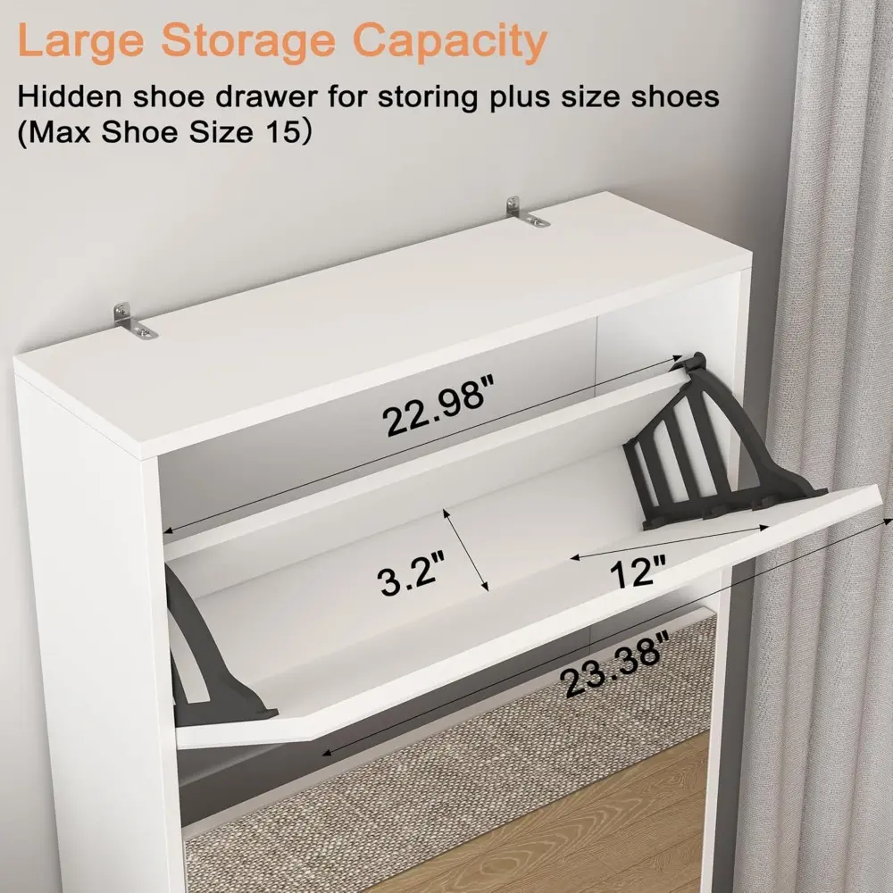 Mirror Shoe Cabinet, Hidden Shoe Storage Organizer with Flip Drawers Door, 5 Tier Free Standing Shoe Rack for Closet, Entrance