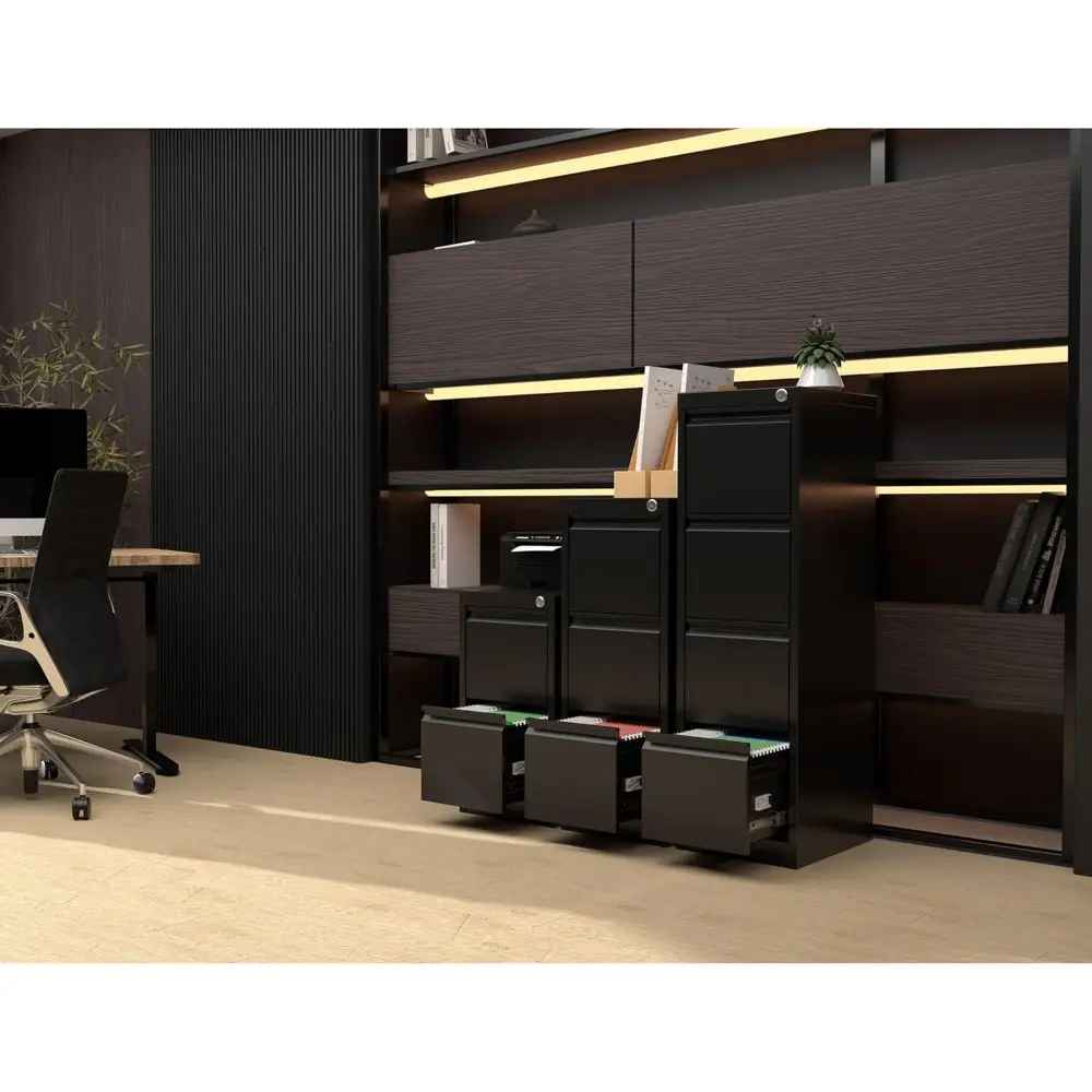 4 Drawer Home & Office Steel File Cabinet, Vertical Filing Storage, 15", Black