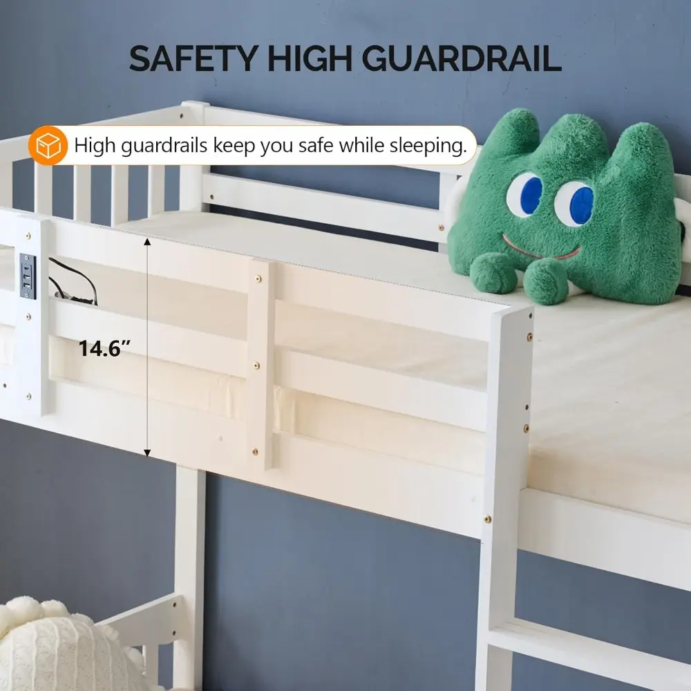 VINGLI Bunk Bed Twin Over Twin with 2 Storage Drawers/RGB LED/Charging Station, Convertible Solid Wood Bunk Bed Frame with Ladde