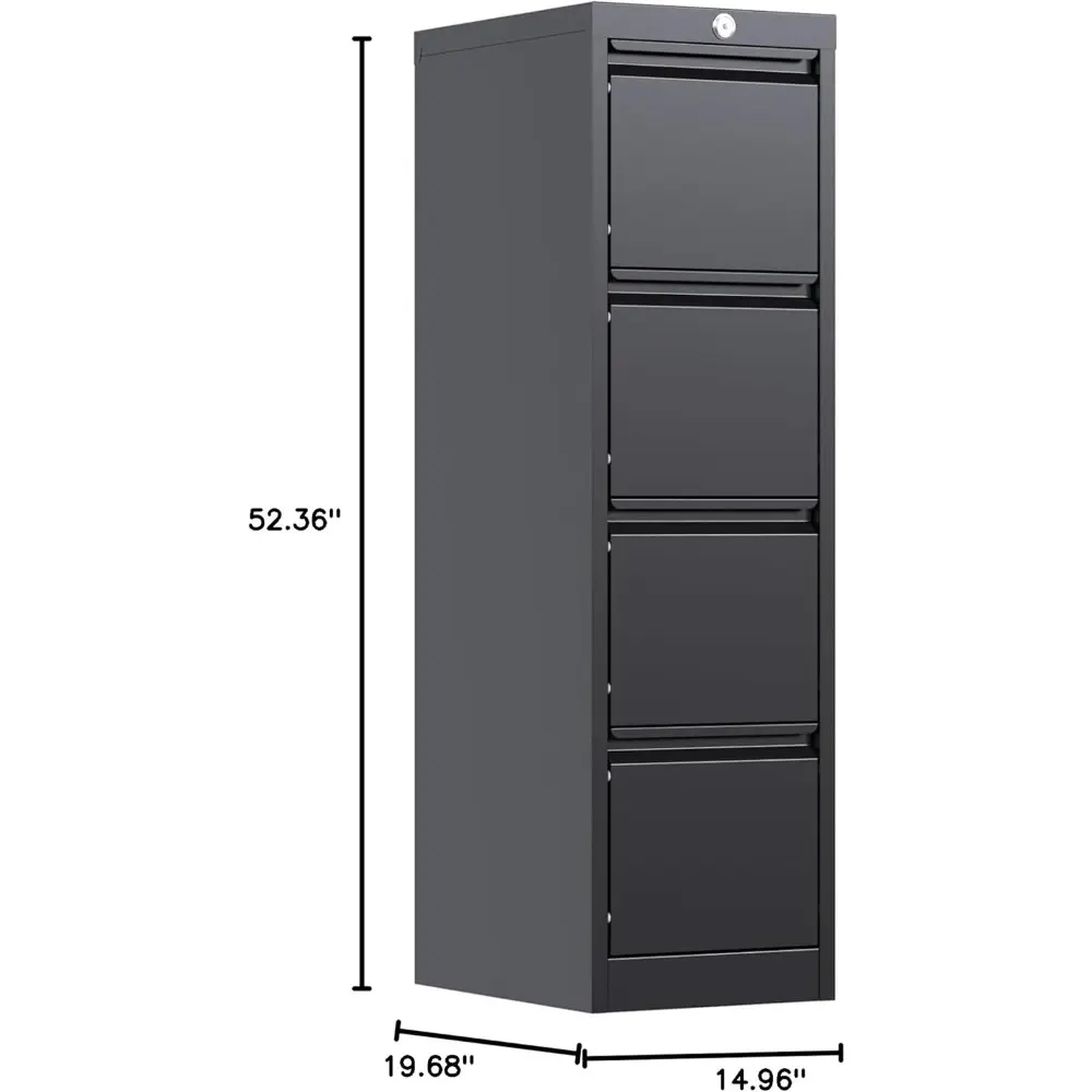 4 Drawer Home & Office Steel File Cabinet, Vertical Filing Storage, 15", Black