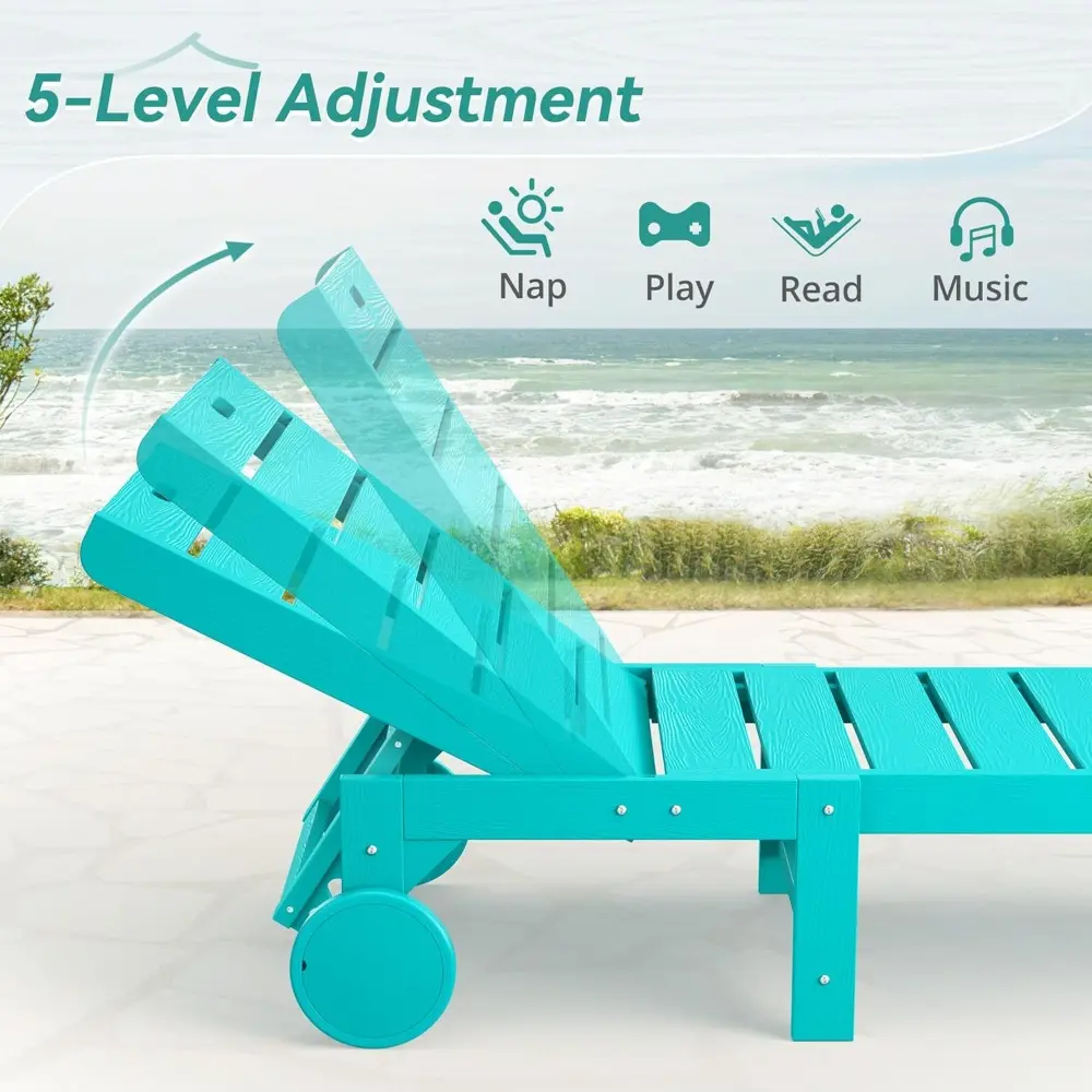 Chaise Lounge Chairs with Table, 3-Piece, 26.8” Super Wide Lounge Chair Outdoor, HDPS Pool Chairs with 5 Positions, Patio Lounge