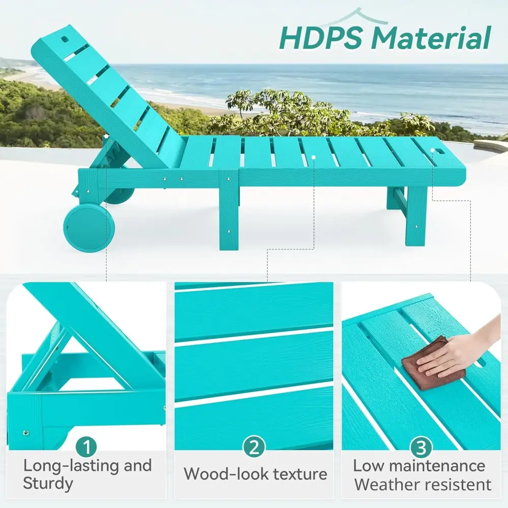 Chaise Lounge Chairs with Table, 3-Piece, 26.8” Super Wide Lounge Chair Outdoor, HDPS Pool Chairs with 5 Positions, Patio Lounge