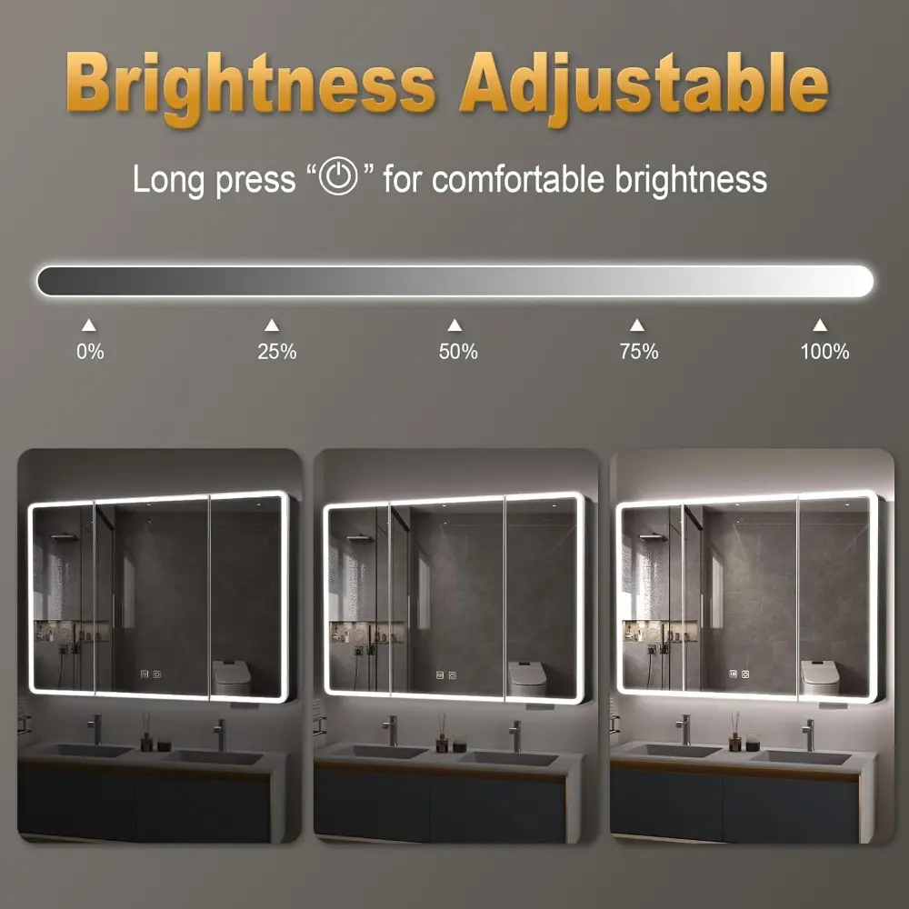 Large 40x28 Lighted Medicine Cabinet with Mirror, Led Medicine Cabinet with Color Adjustment and Anti-Fog Mirror, Recessed or Su