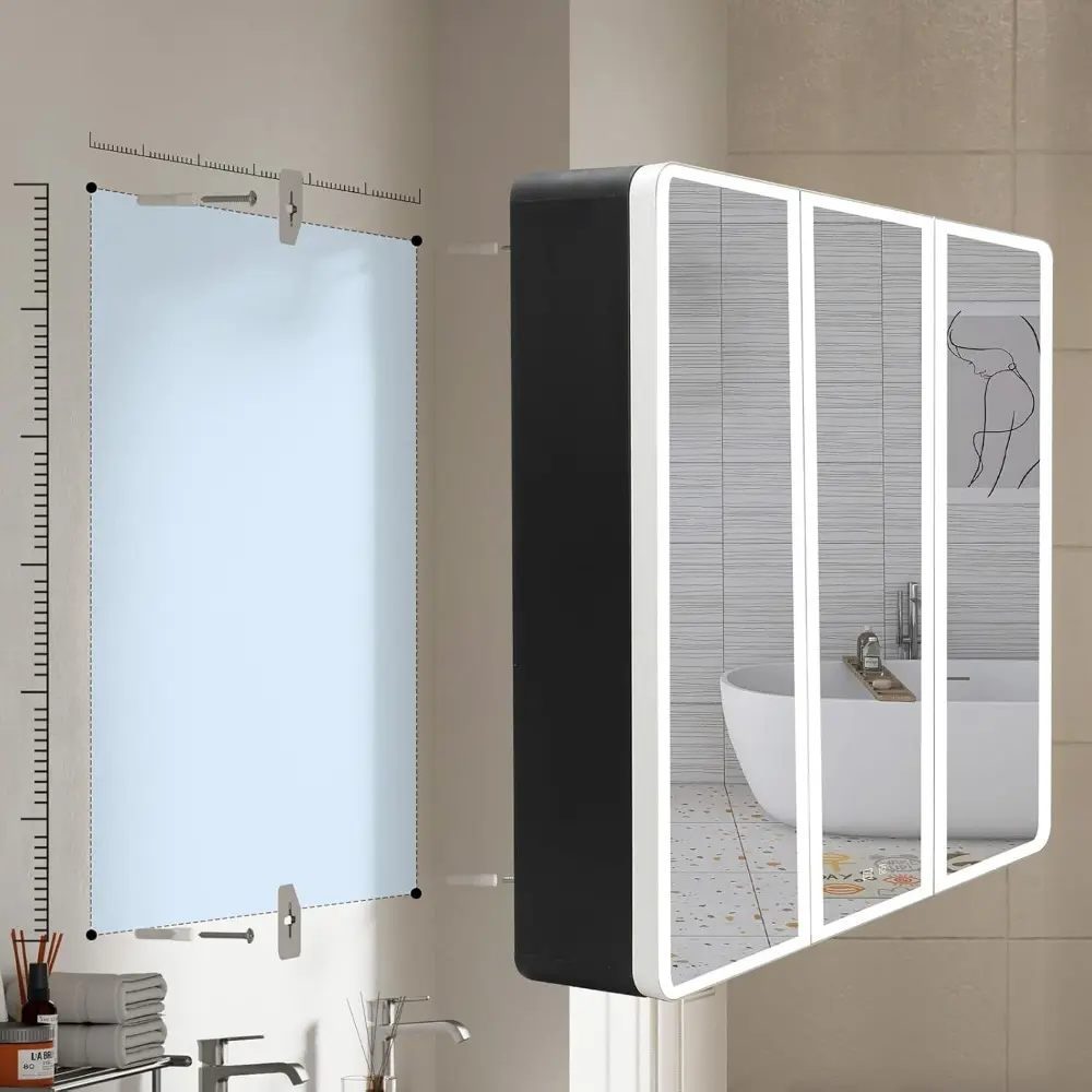 Large 40x28 Lighted Medicine Cabinet with Mirror, Led Medicine Cabinet with Color Adjustment and Anti-Fog Mirror, Recessed or Su