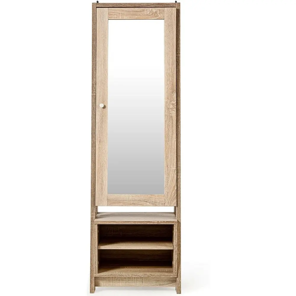 2-in-1 Jewelry Cabinet Jewelry Armoire With Full Length Make-Up Mirror Ample Storage Space With Necklace Hooks Cosmetic Shelves