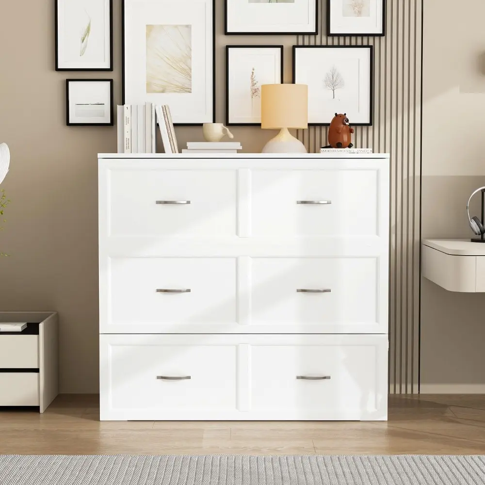 FAMAPY Twin Murphy Bed with Built-in Charging Station, Space-Saving Murphy Bed Chest Twin with Drawer, Foldable, for Home Office