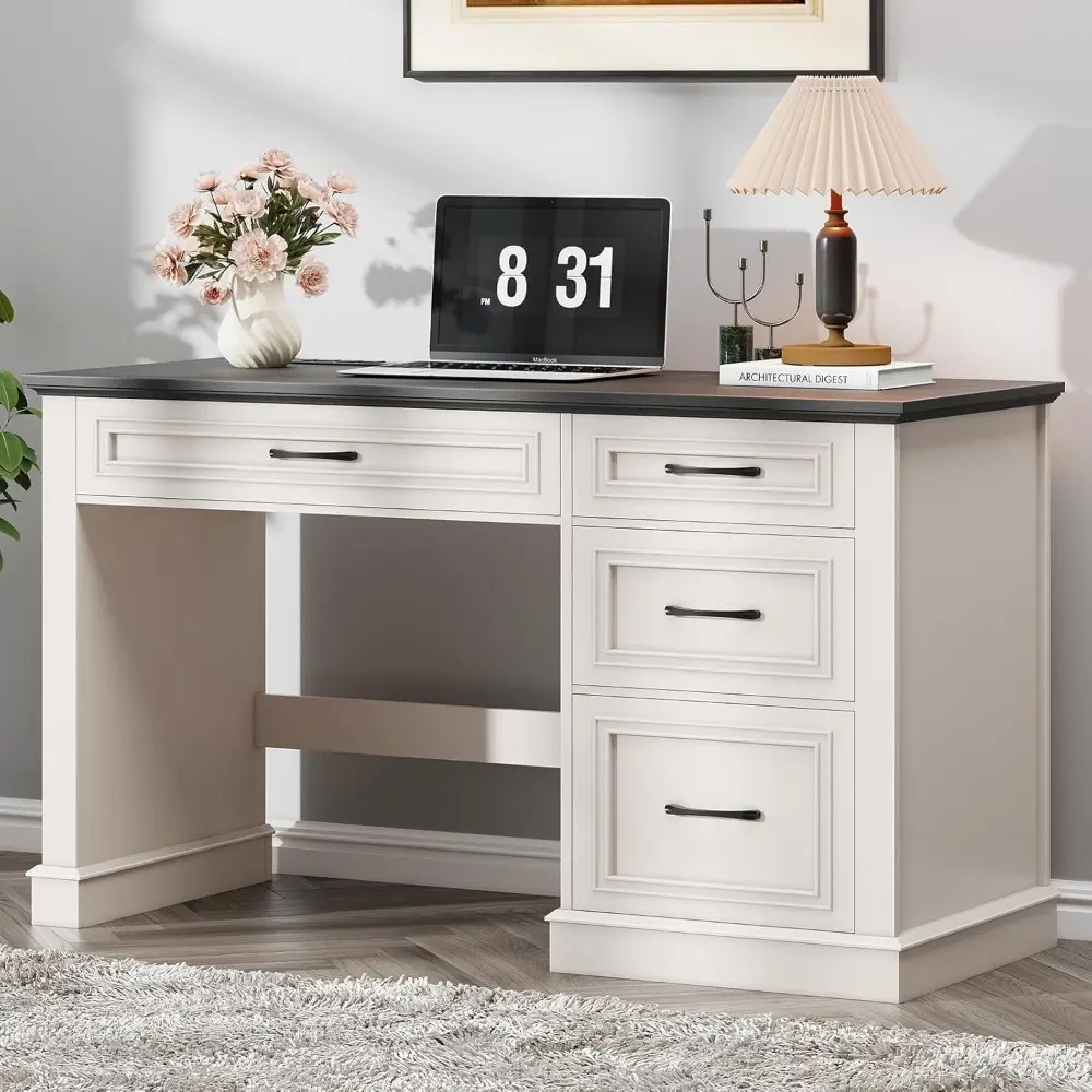 Farmhouse 47" Executive Desk, Computer Desk with Drawers and File Drawer, Workstation Computer Desk with Charging Station for Ho