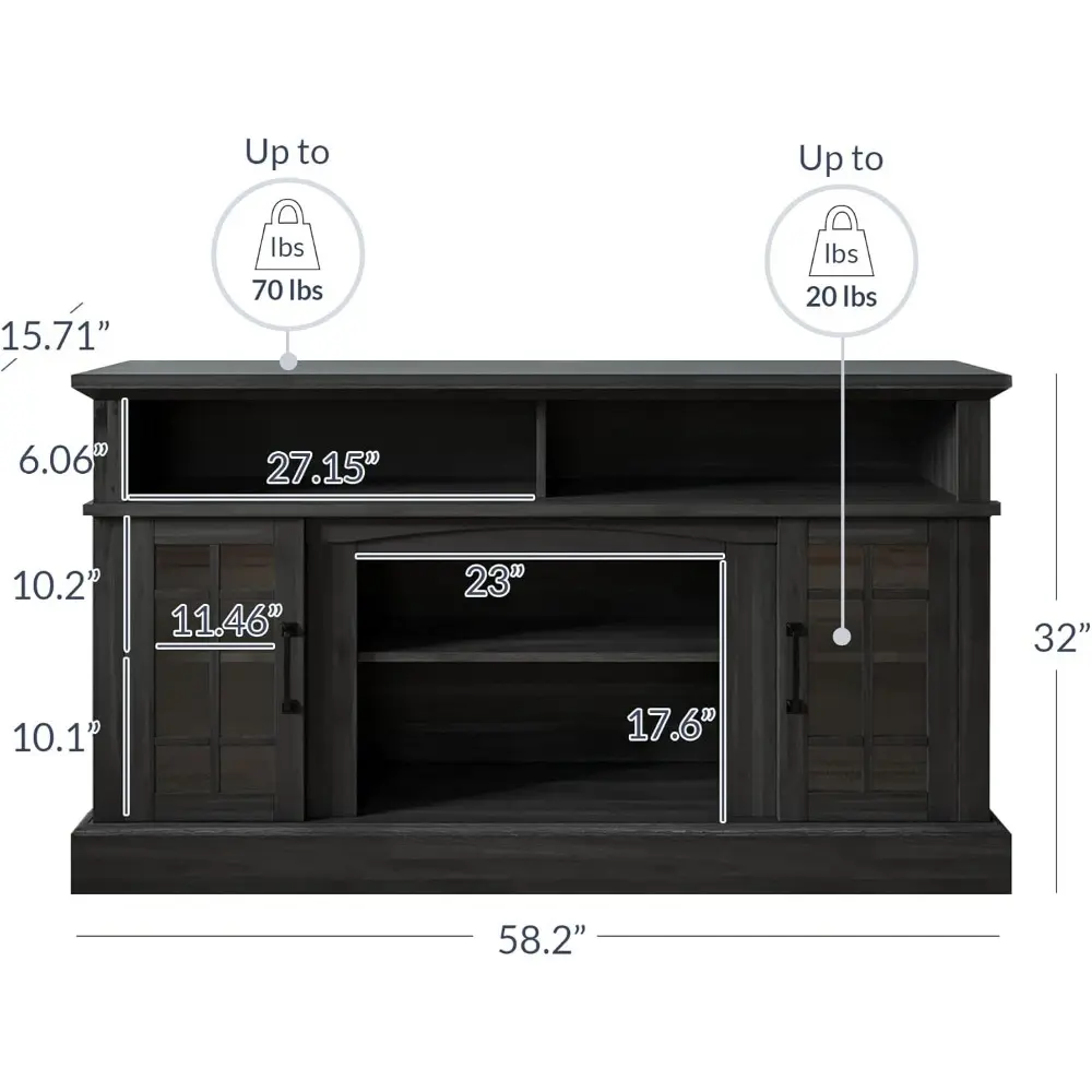 58 Inch TV Stand, Rustic Wood Entertainment Center for TVs up to 65", Contemporary Media Console Table with Two Open Shelves an