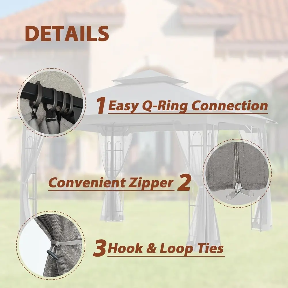 Mesh-Netted 13x11 Patio Gazebo with 12x10 Footprint, Soft-Top Outdoor Pavilion for Backyard, Deck, Lawn, and Garden