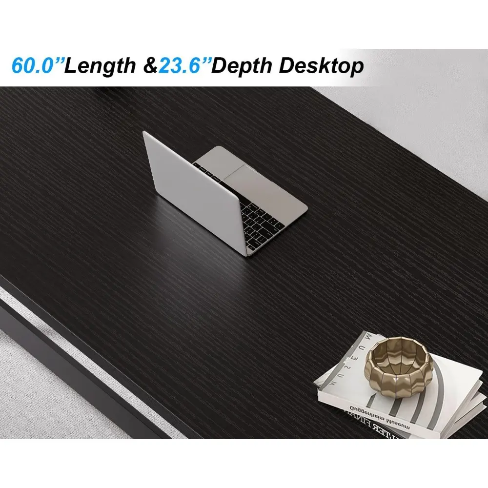 Black Desk, Modern Computer Desk for Writing Study, Industrial Simple Home Office Work Desk in Bedroom, Wood Metal Pc Gaming La