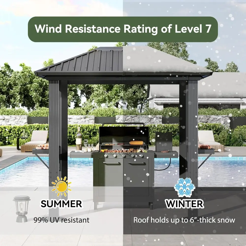 Outdoor Metal Hardtop Gazebo 5x8 FT, Permanent BBQ Pavilion with Galvanized Steel Roof and Aluminum Construction
