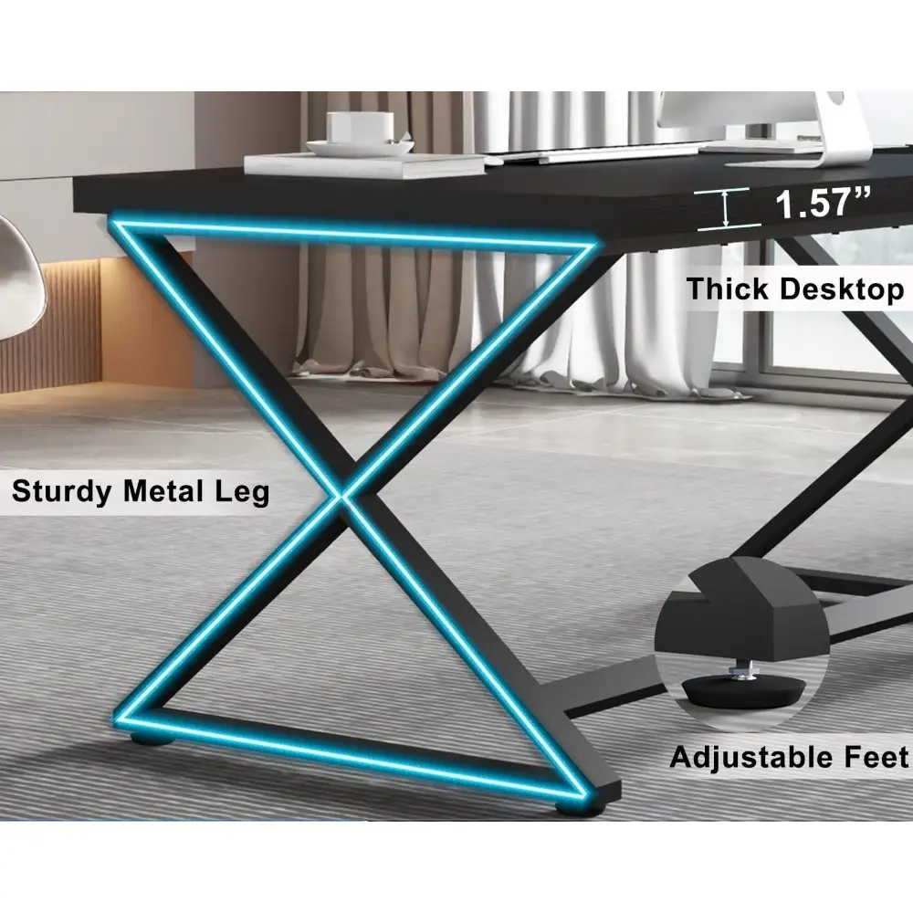 Black Desk, Modern Computer Desk for Writing Study, Industrial Simple Home Office Work Desk in Bedroom, Wood Metal Pc Gaming La