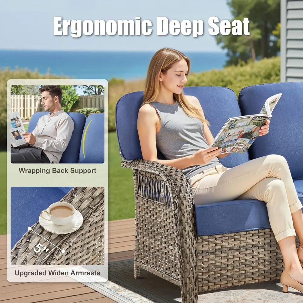7 Pieces Outdoor Furniture Set with Swivel Chairs, Wicker Swivel Rocker Patio Chairs Set of 4 Outdoor 3 Seater Sofa with Ottoman