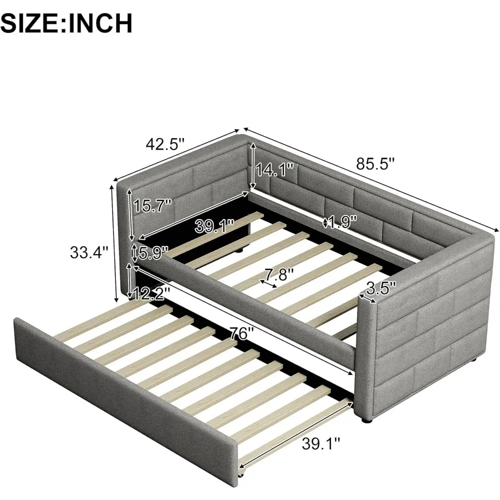 Harper & Bright Designs Daybed with Trundle Bed, Upholstered Twin Daybed Frame with Padded Back,Sofa Bed Wood DayBed Frame, No B