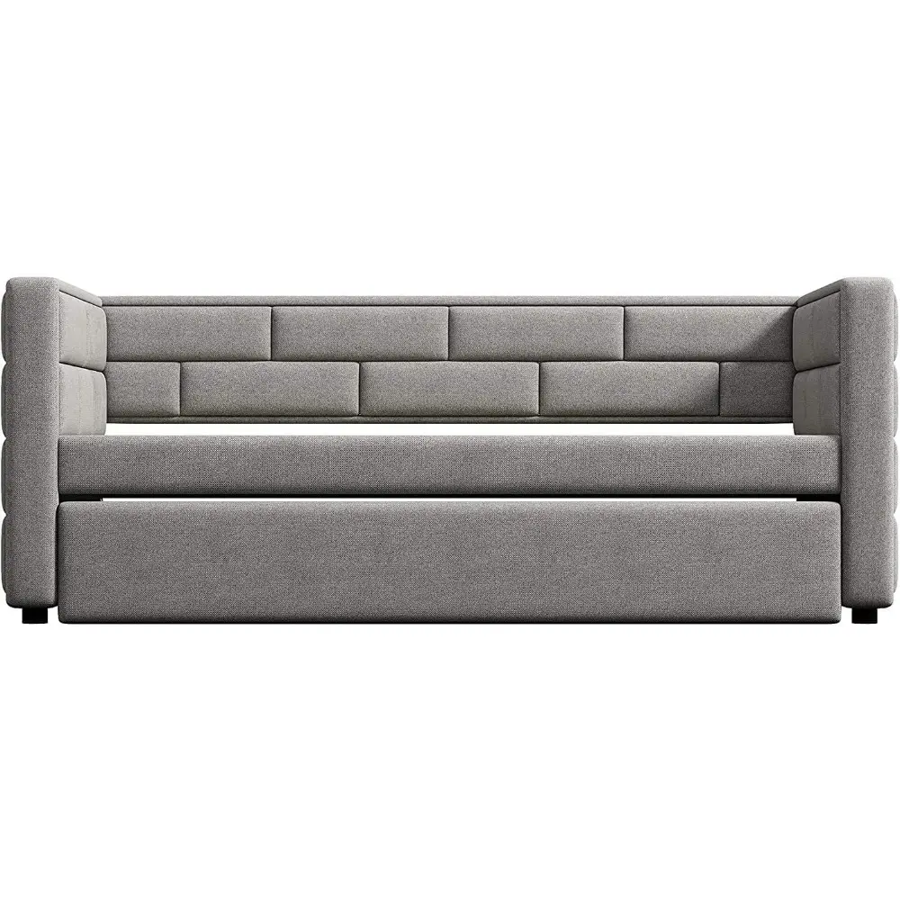Harper & Bright Designs Daybed with Trundle Bed, Upholstered Twin Daybed Frame with Padded Back,Sofa Bed Wood DayBed Frame, No B