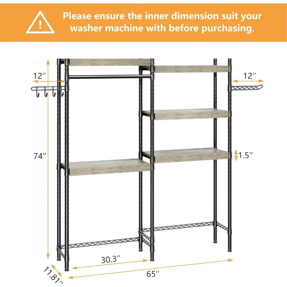 5-Tier Wood Over The Washer and Dryer Storage Shelf- Laundry Room Organization Space Saving Laundry Drying Clothes Racks Heavy D