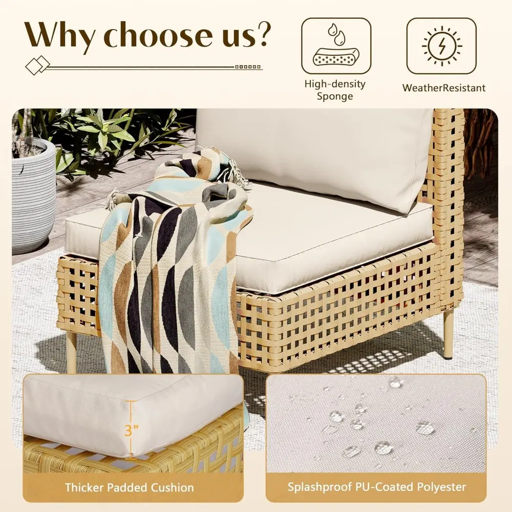 7 Piece Wicker Patio Sectional Furniture Set, Modular Rattan Outdoor Furniture, Patio Conversation Sets Outdoor Sectionals Sofa,