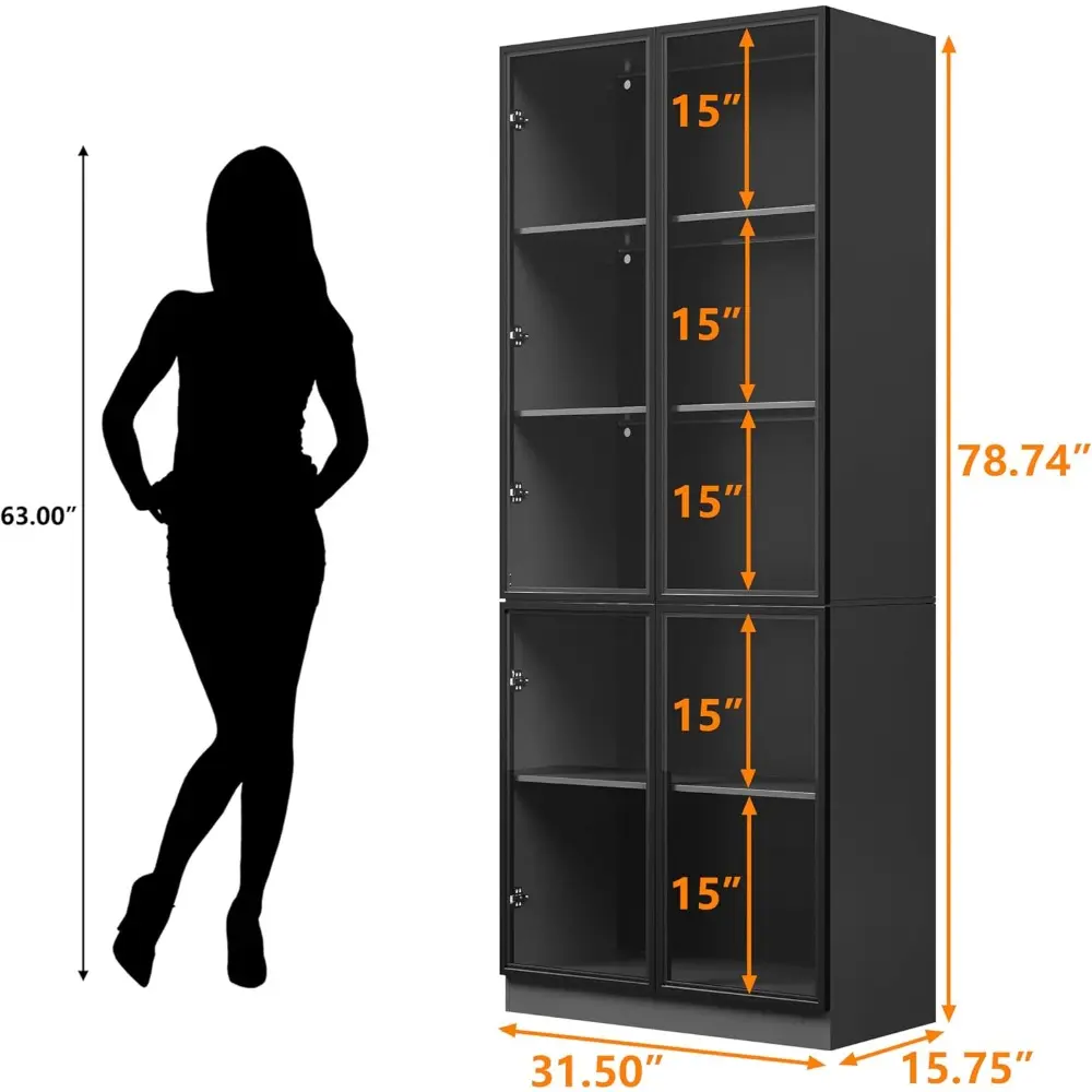 Display Storage Cabinet with Glass Door, LED Lights,Showcase for Collections, Perfume, Vinyl Albums, Bookcase for Home Office, L