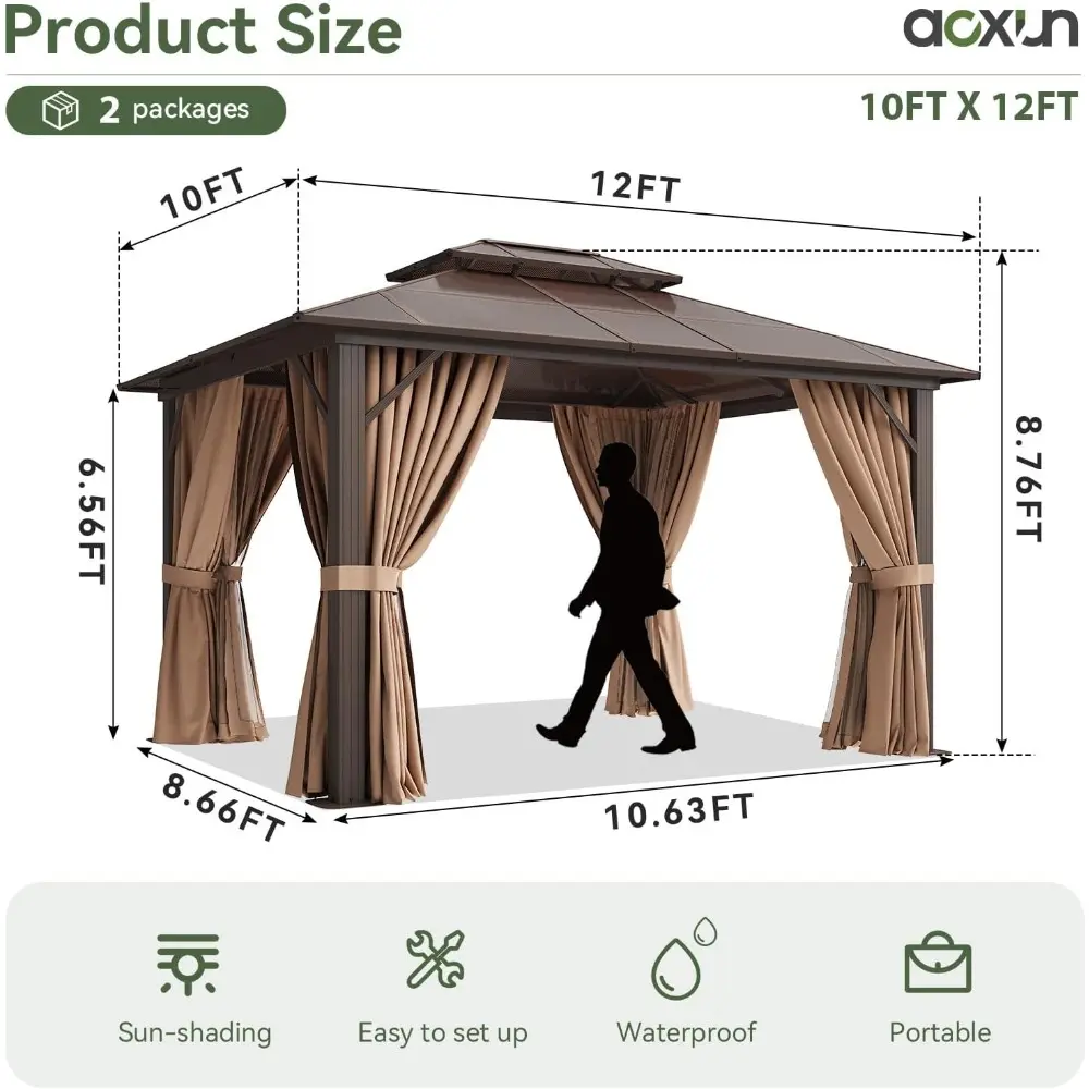 Aluminum Framed Permanent Pavilion with Double Roof Canopy, Curtains, and Netting for Outdoor Use