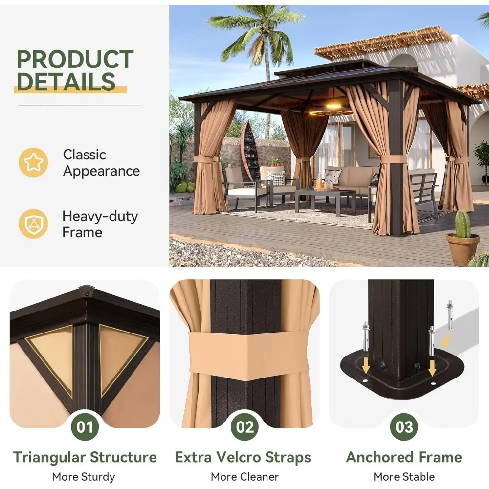 Aluminum Framed Permanent Pavilion with Double Roof Canopy, Curtains, and Netting for Outdoor Use