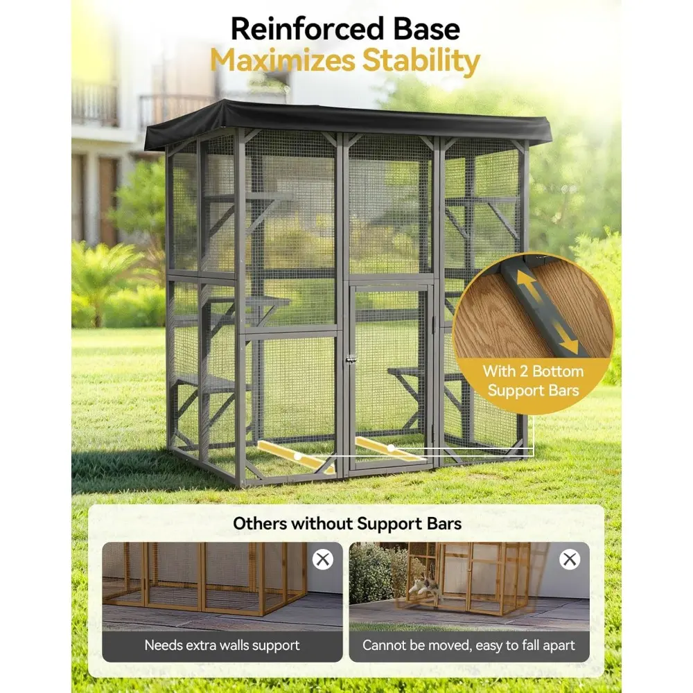 Catio Outdoor Cat Enclosure, 71" Large Cat House for Multiple Cats with Waterproof Roof, 3 Tier Cat Cage with 6 Platform for Pat