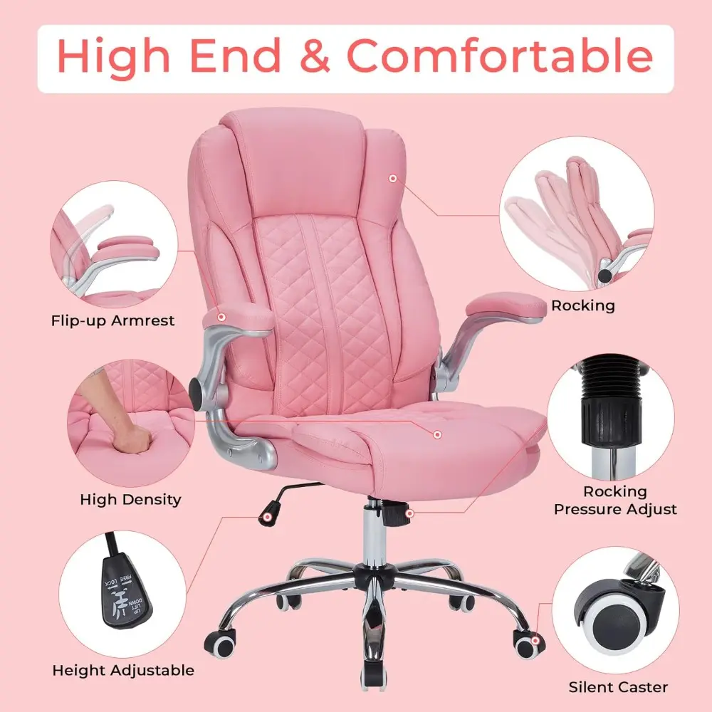 400lbs Executive Office Chair with Flip-Up Armrests, Big and Tall Computer Chair for Heavy People, Heavy Duty Ergonomic Comfy Ch