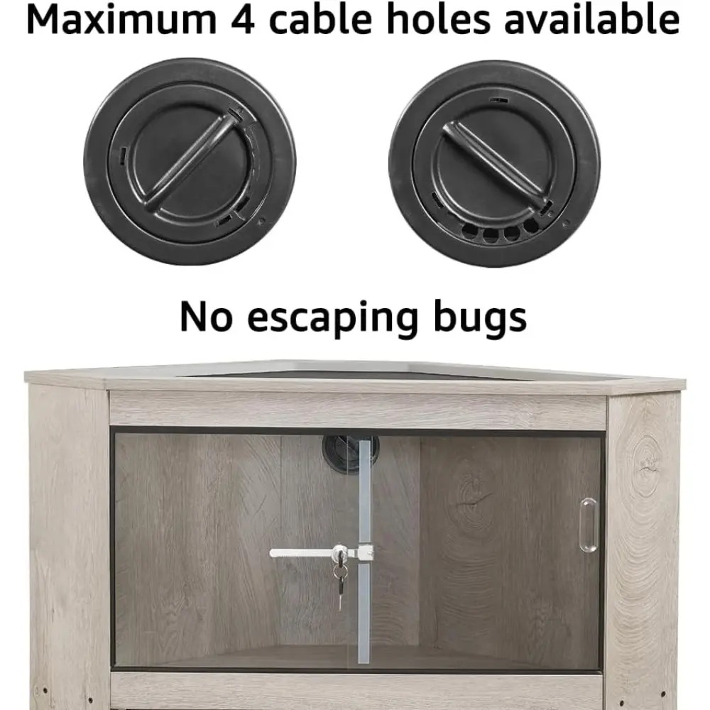 28 Gallon Reptile Tank Corner Design, Modern Reptile Terrarium Enclosure with Glass Sliding Doors and Storage Cabinet, Adjustab