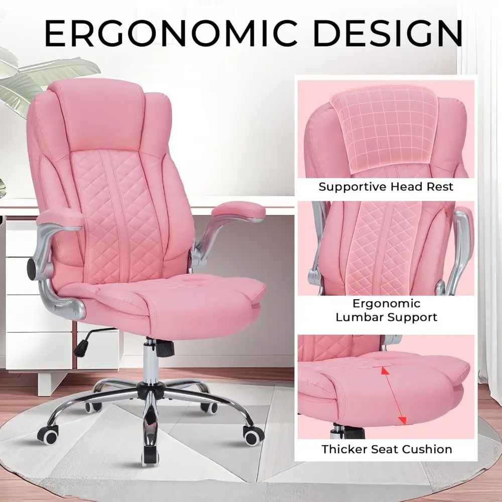 400lbs Executive Office Chair with Flip-Up Armrests, Big and Tall Computer Chair for Heavy People, Heavy Duty Ergonomic Comfy Ch