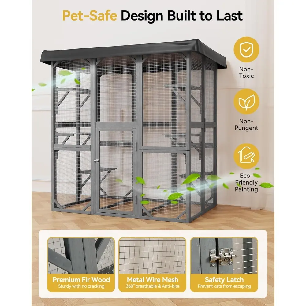 Catio Outdoor Cat Enclosure, 71" Large Cat House for Multiple Cats with Waterproof Roof, 3 Tier Cat Cage with 6 Platform for Pat