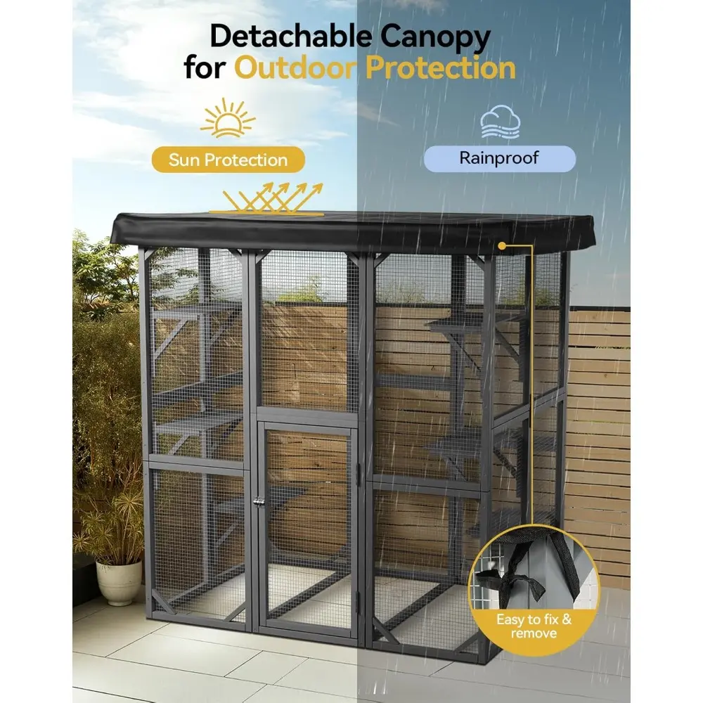 Catio Outdoor Cat Enclosure, 71" Large Cat House for Multiple Cats with Waterproof Roof, 3 Tier Cat Cage with 6 Platform for Pat