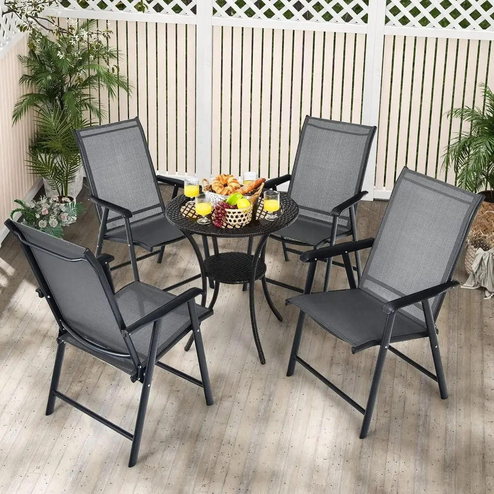 Set of 6 Patio Folding Chairs, Outdoor Fabric Dining Chairs with High Back & Armrests, Sturdy Metal Frame for Patio Lawn Garden