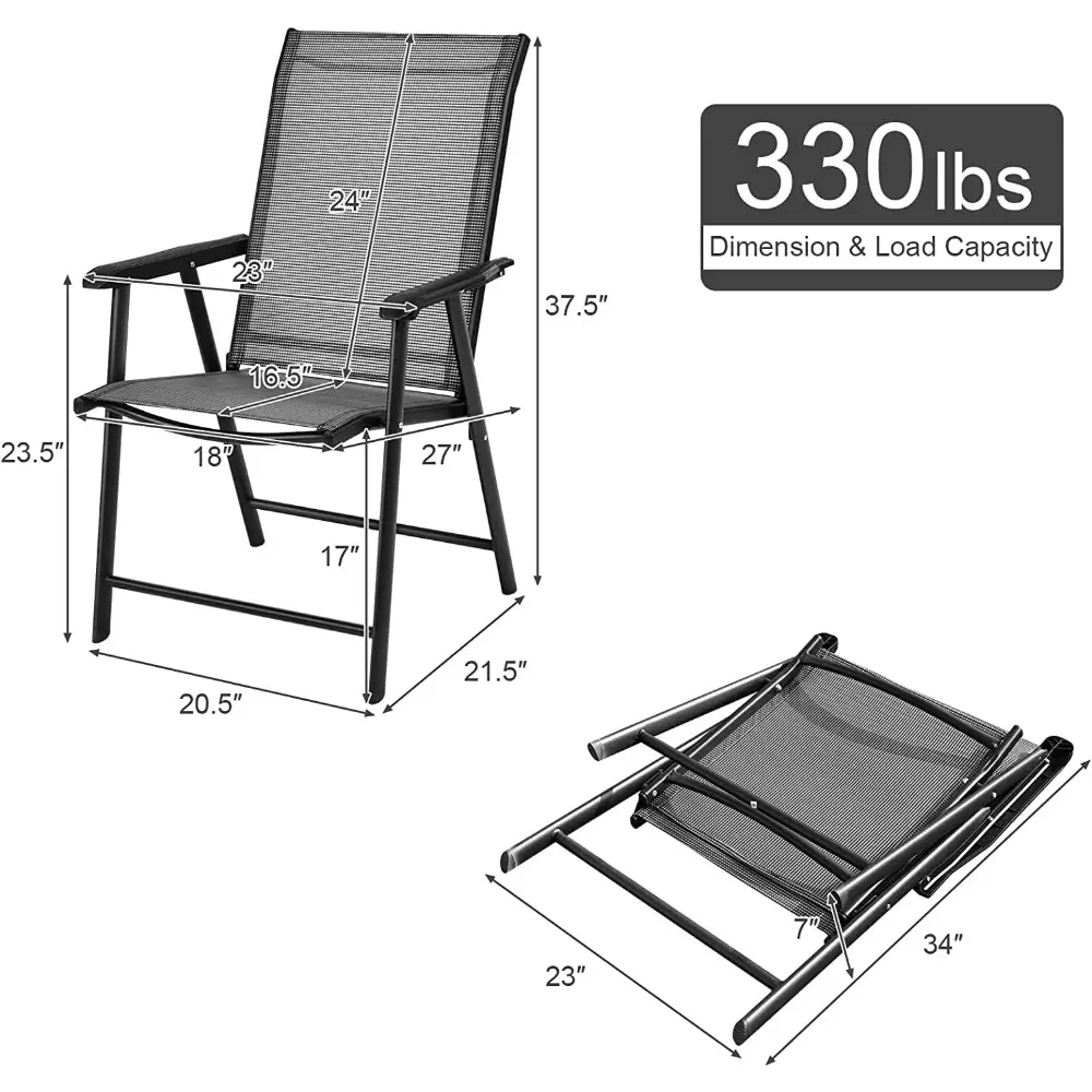 Set of 6 Patio Folding Chairs, Outdoor Fabric Dining Chairs with High Back & Armrests, Sturdy Metal Frame for Patio Lawn Garden