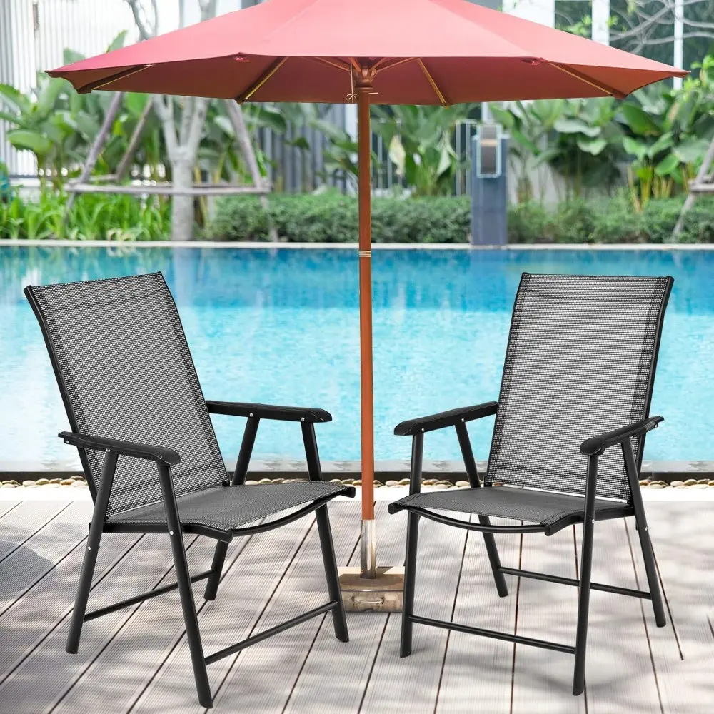 Set of 6 Patio Folding Chairs, Outdoor Fabric Dining Chairs with High Back & Armrests, Sturdy Metal Frame for Patio Lawn Garden