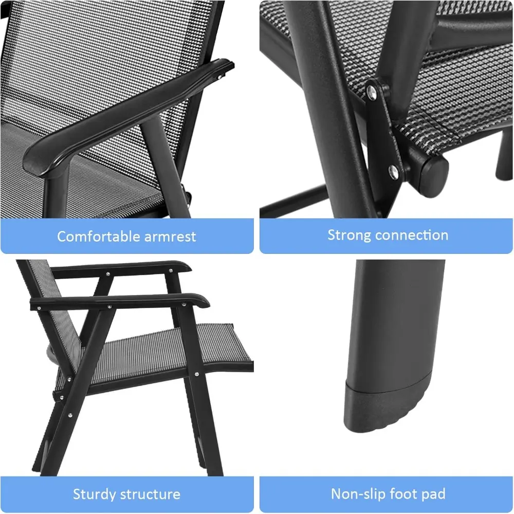 Set of 6 Patio Folding Chairs, Outdoor Fabric Dining Chairs with High Back & Armrests, Sturdy Metal Frame for Patio Lawn Garden