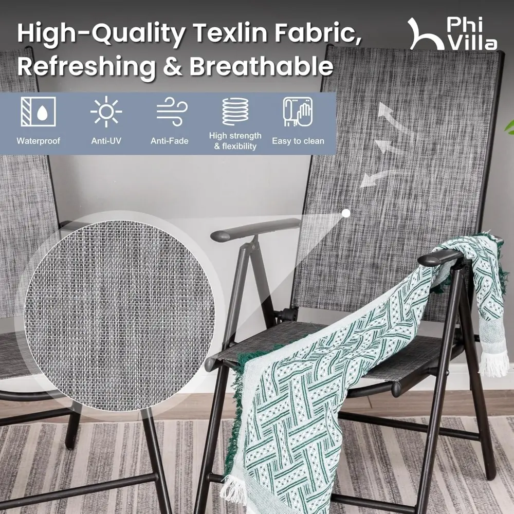 Patio Folding Chairs Set of 4, Portable Outdoor Dining Chairs with Adjustable Backrest for Outside, Garden, Lawn & Yard, No Ass