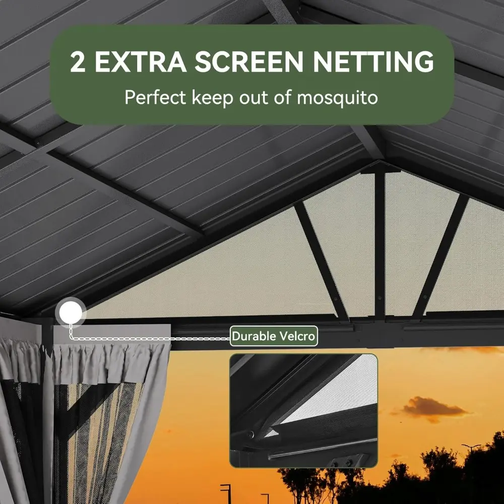 Aluminum Outdoor Gazebo with Galvanized Steel Roof, 10x12 Permanent Patio Pavilion