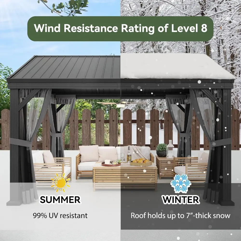 Aluminum Outdoor Gazebo with Galvanized Steel Roof, 10x12 Permanent Patio Pavilion