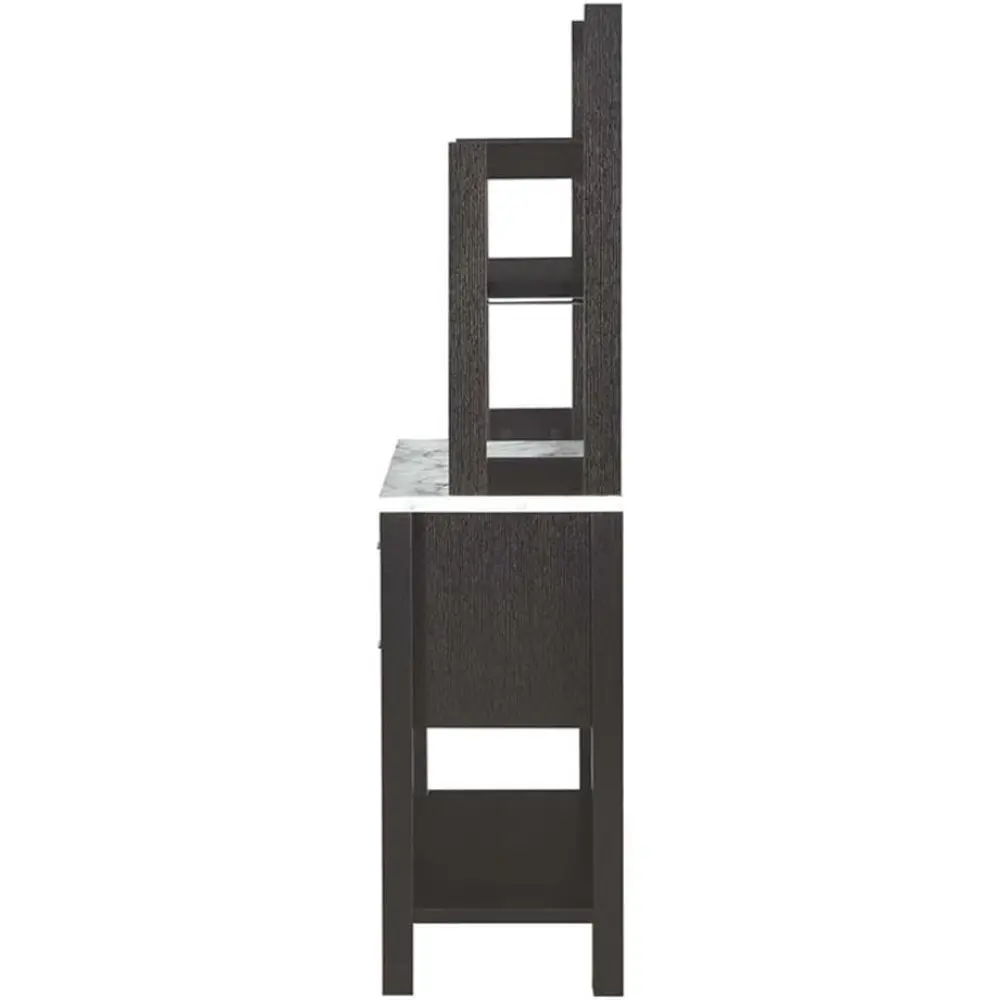 Newport Serving Cart Modern Storage Bar Cabinet with Drawers, Wine Rack for Kitchen, Dining Room, 31", Black Faux Marble/Espres