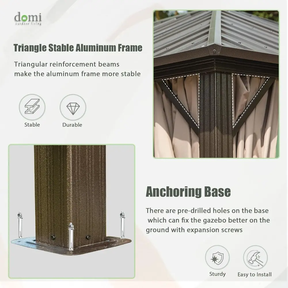 Aluminum Outdoor Gazebo with Galvanized Steel Roof, Curtains, and Netting for Decks and Gardens, 10x12 Feet